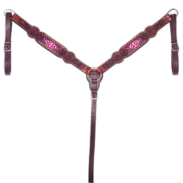 Bar H Equine Genuine Western American Leather Horse Premium Headstall & Breast Collar Set